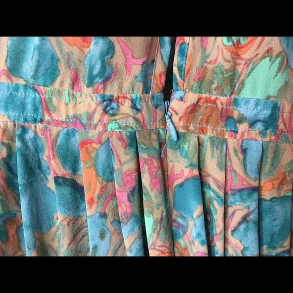 Anthropologie Plenty by Tracy Reese watercolor floral teal silk halter maxi dres - Picture 8 of 9